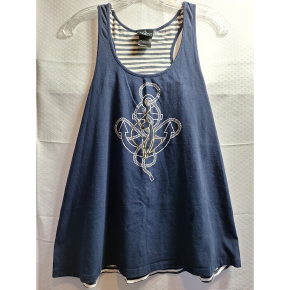 BABY PHAT Nautical Striped Anchor Cat Tank Top Sz L Blue White Coastal 90s Y2K - Picture 1 of 5